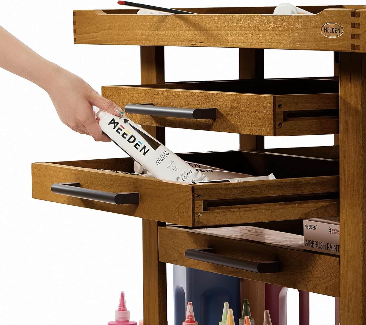 MEEDEN Extra Large Artist Storage Cart, 5-Tier Rolling Painting Studio Workstation, W13H Extra Large - Walnut