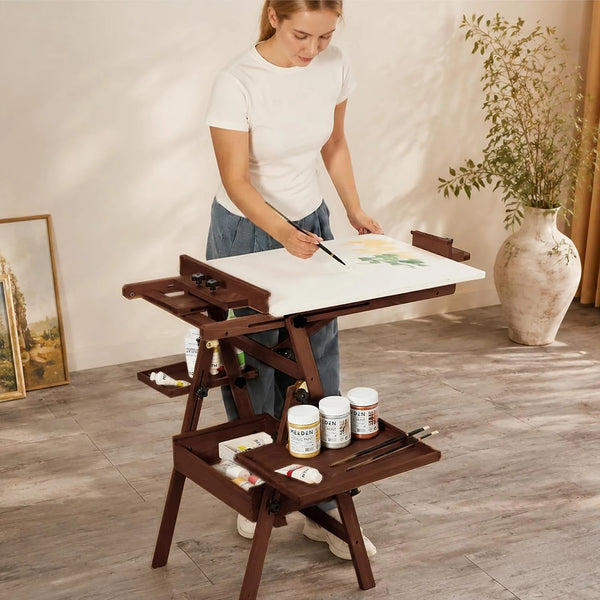 MEEDEN Painting Easel with Storage: H-Frame Beech Wood Art Easel - Dark Walnut