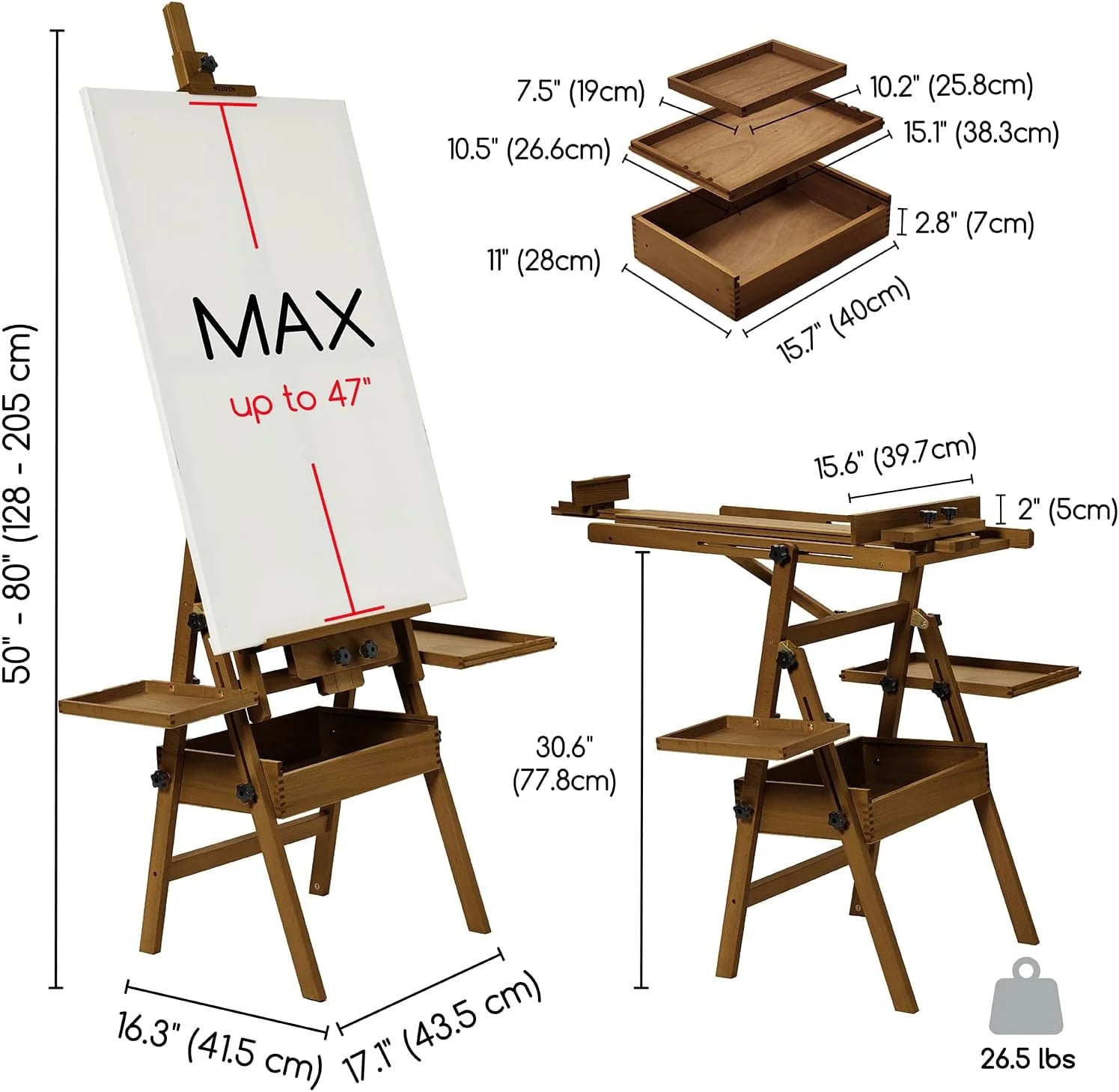 MEEDEN Painting Easel with Storage: H-Frame Beech Wood Art Easel - Walnut