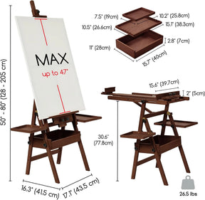 MEEDEN Painting Easel with Storage: H-Frame Beech Wood Art Easel - Dark Walnut