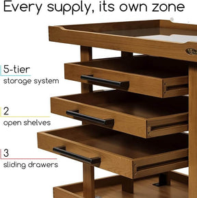 MEEDEN Extra Large Artist Storage Cart, 5-Tier Rolling Painting Studio Workstation, W13H Extra Large - Walnut