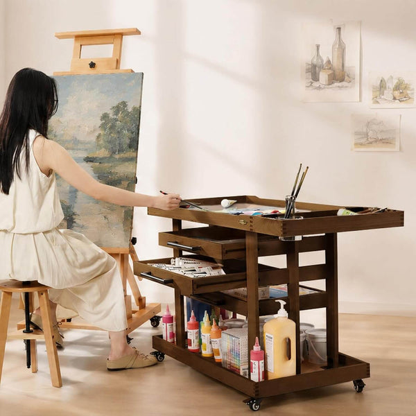 MEEDEN Extra Large Artist Storage Cart, 5-Tier Rolling Painting Studio Workstation, W13H Extra Large - Walnut