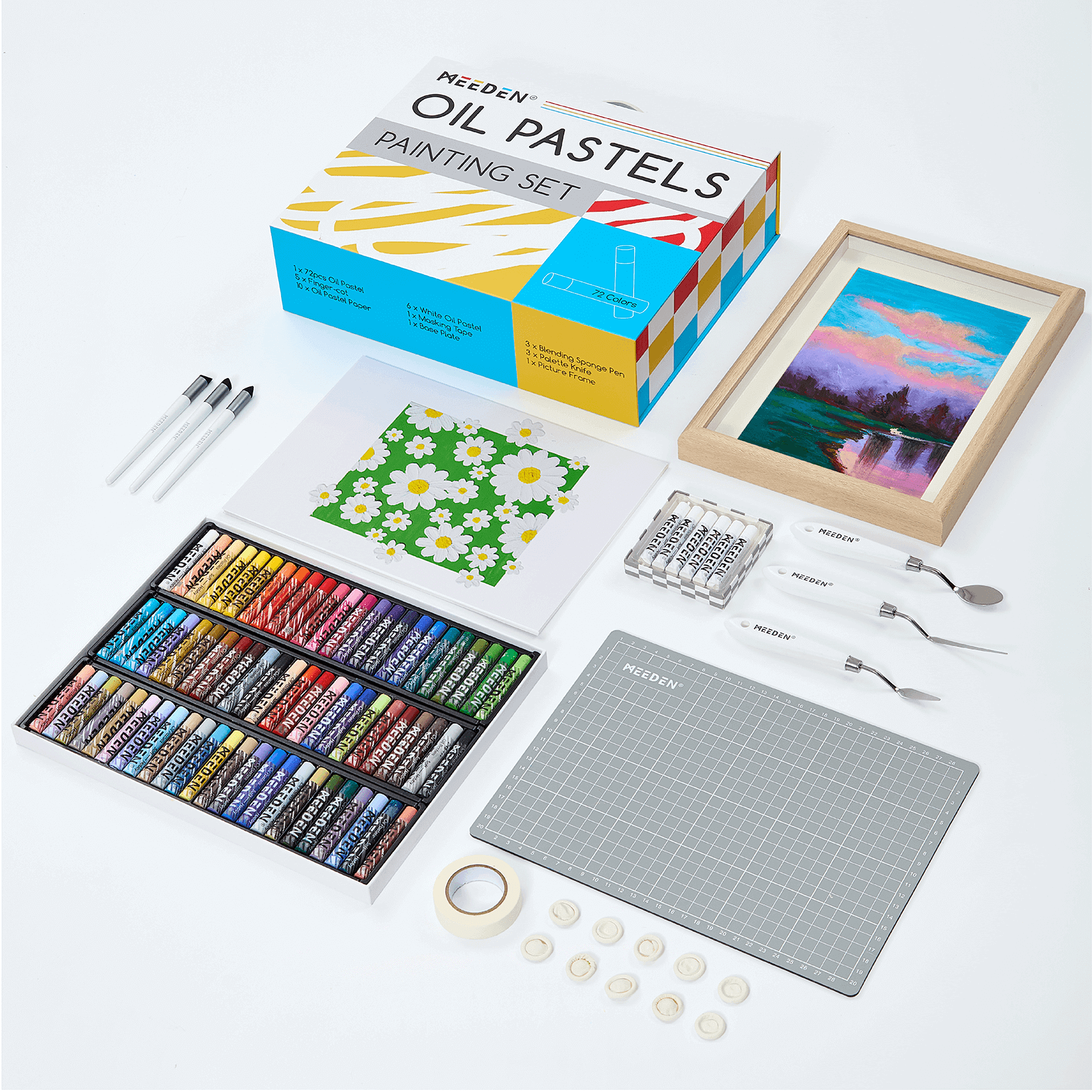 MEEDEN Soft Oil Pastels Set: 102 Pcs Oil Pastel Kit with 72 Colors & 6 White Pastel