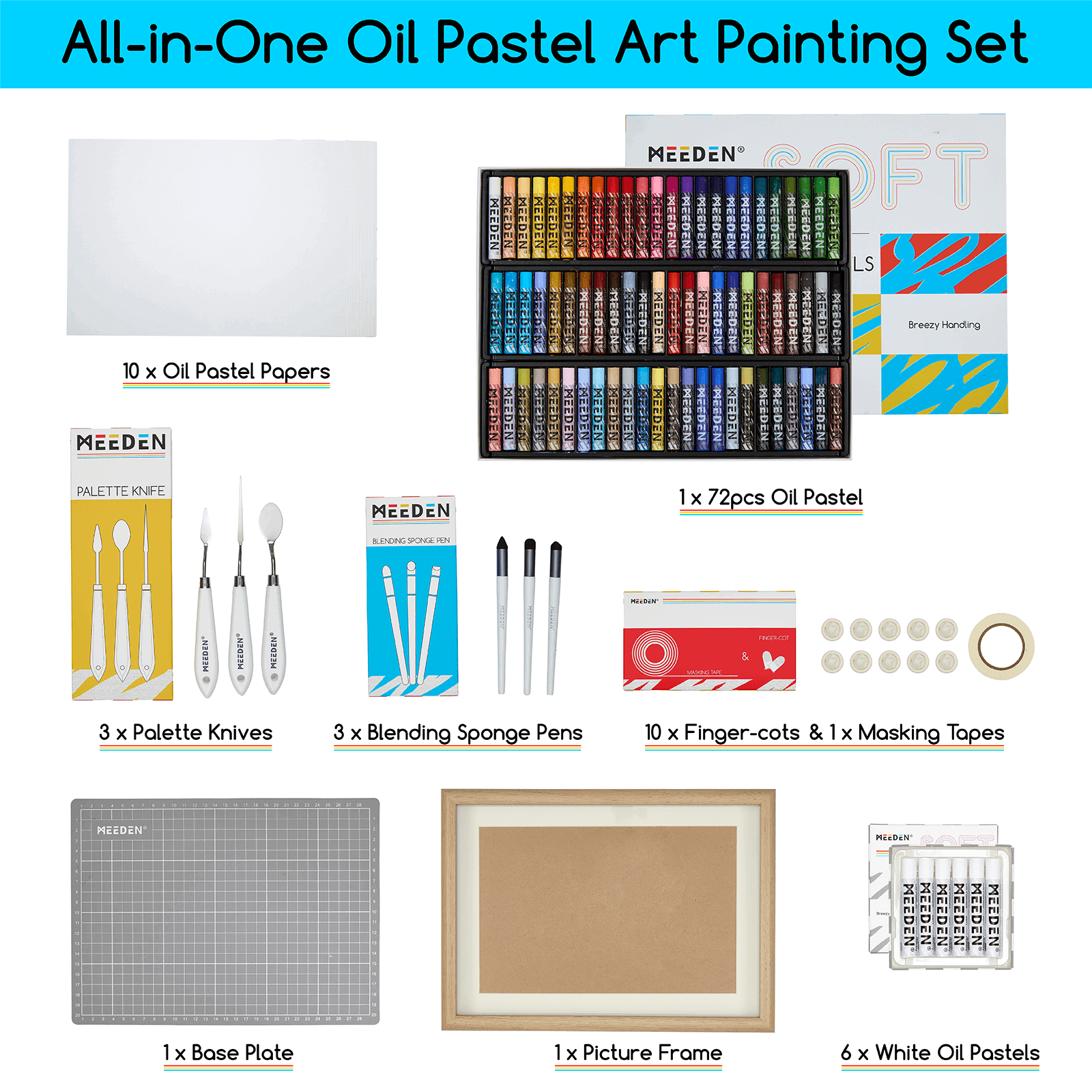 MEEDEN Soft Oil Pastels Set, 102Pcs Oil Pastel Kit with 72 Colors & 6 White Pastel