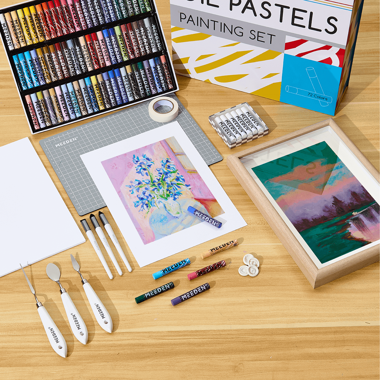MEEDEN Soft Oil Pastels Set: 102 Pcs Oil Pastel Kit with 72 Colors & 6 White Pastel