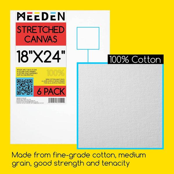 MEEDEN 100% Cotton Stretched Canvas, 18 x 24 In, 6 Packs