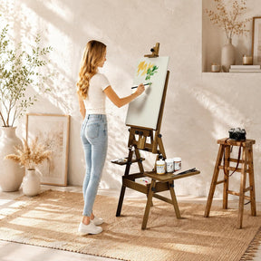 MEEDEN Painting Easel with Storage: H-Frame Beech Wood Art Easel - Walnut