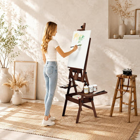 MEEDEN Painting Easel with Storage: H-Frame Beech Wood Art Easel - Dark Walnut
