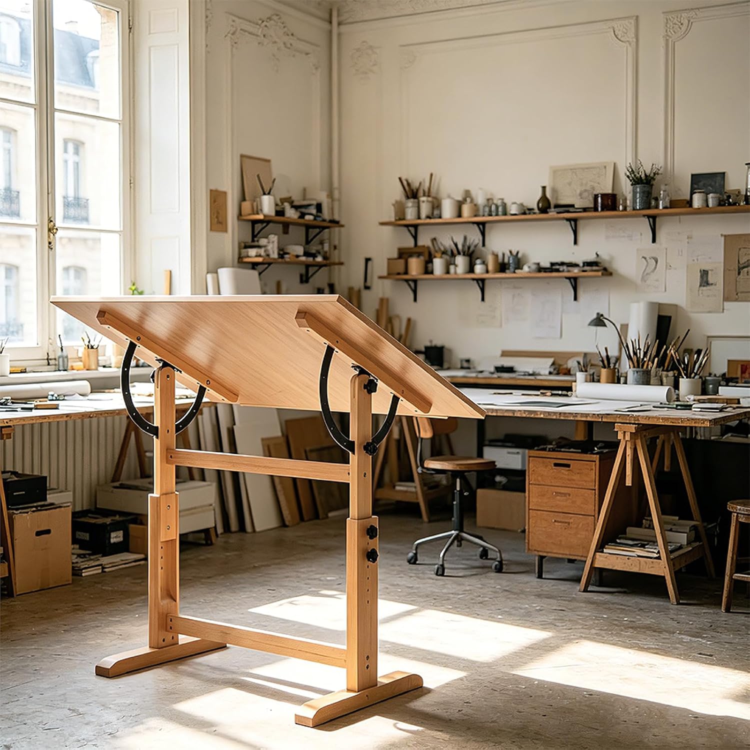 MEEDEN Extra Large Wooden Drawing Table: Natural Paint