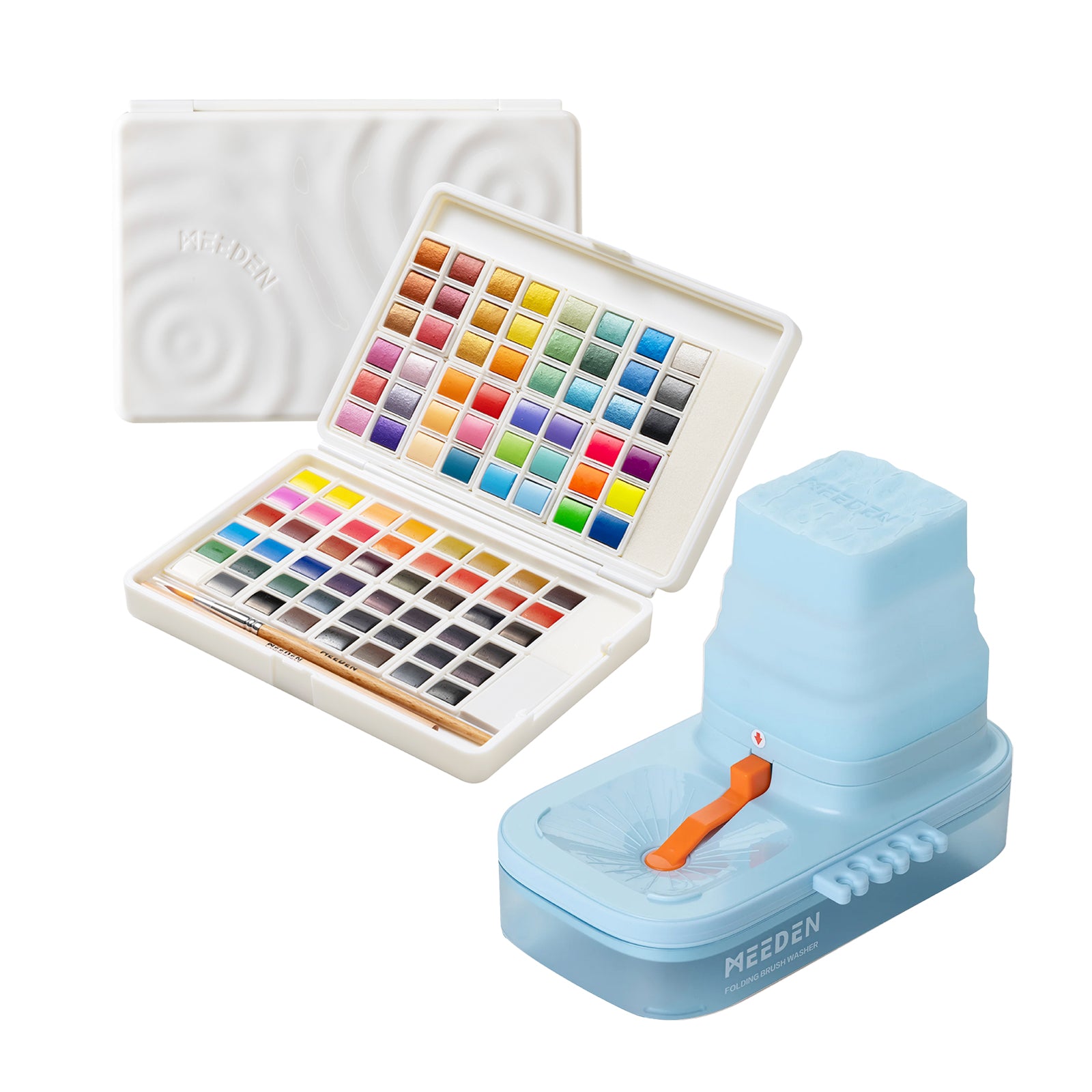 MEEDEN Solid Watercolor and Foldable Paint Brush Cleaner Set