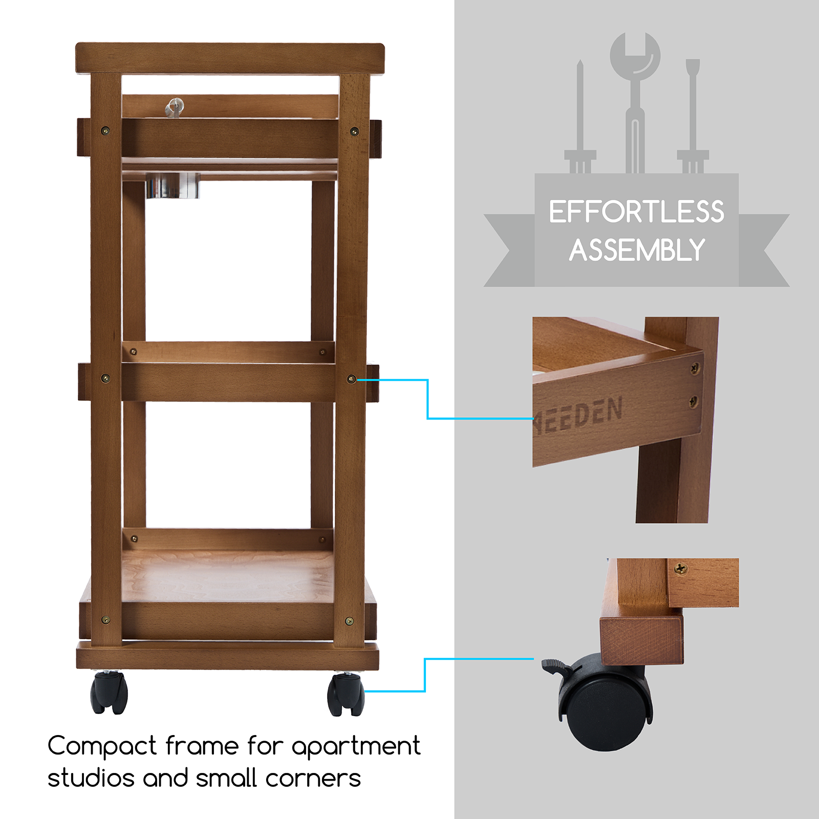 MEEDEN 3-Tier Storage Art Cart/Trolley, Walnut-W13