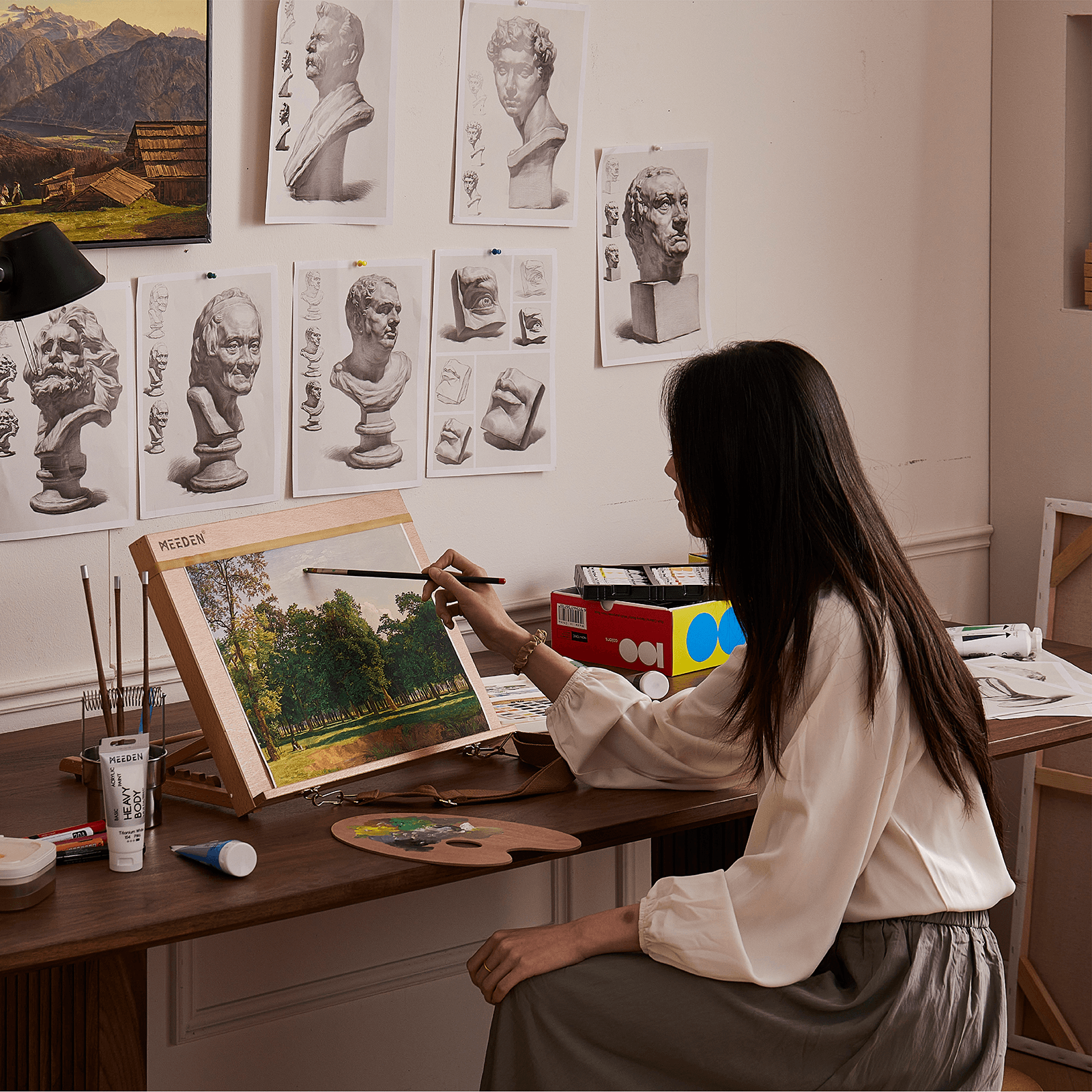 MEEDEN Portable & Adjustable Wood Sketching Board-HJ-A3 - Walnut