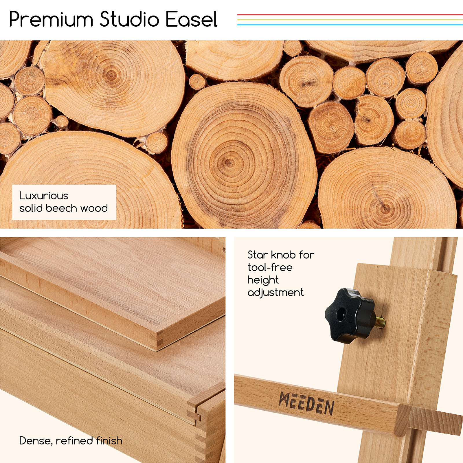 MEEDEN Painting Easel with Storage: H-Frame Beech Wood Art Easel - Natural