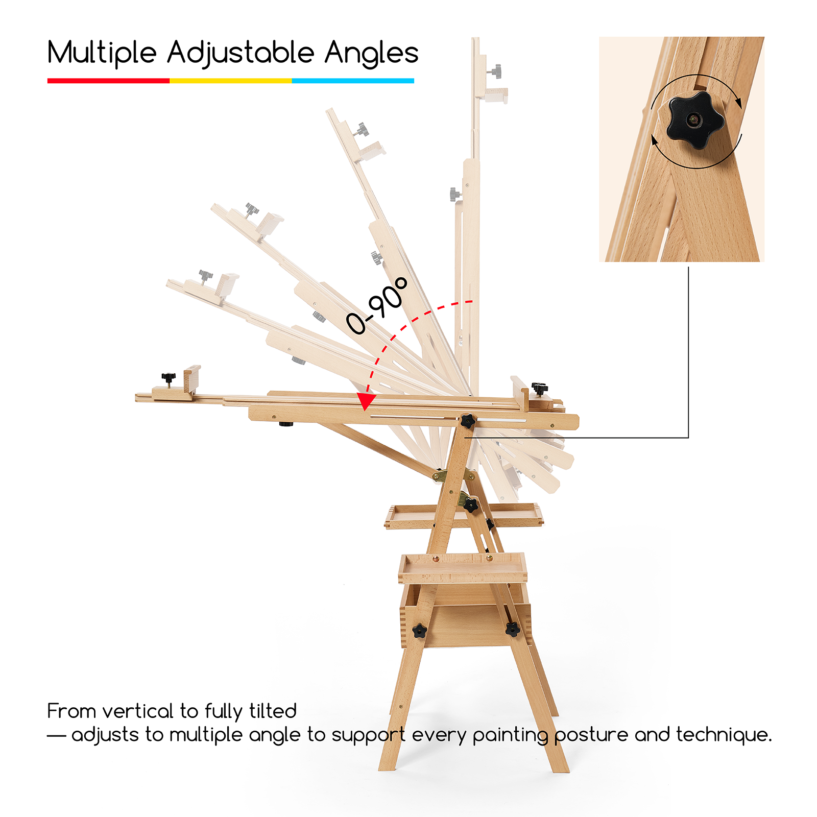 MEEDEN Painting Easel with Storage: H-Frame Beech Wood Art Easel - Natural