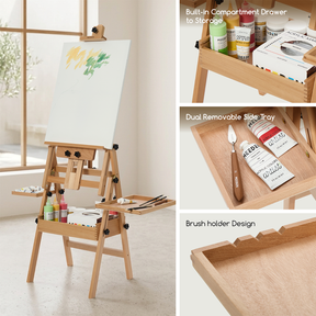 MEEDEN Painting Easel with Storage: H-Frame Beech Wood Art Easel - Natural