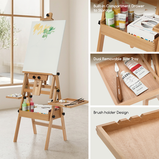 MEEDEN Painting Easel with Storage: H-Frame Beech Wood Art Easel