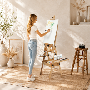 MEEDEN Painting Easel with Storage: H-Frame Beech Wood Art Easel - Natural