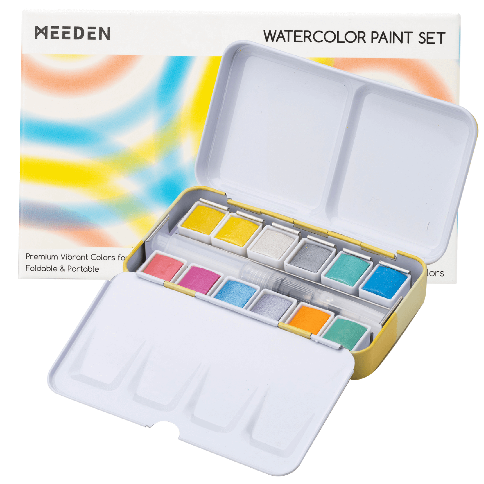 MEEDEN 12 Colors Watercolor Paint Set, Travel Watercolor Set with Brush in Half Pans