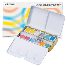 MEEDEN 12 Colors Watercolor Paint Set, Travel Watercolor Set with Brush in Half Pans