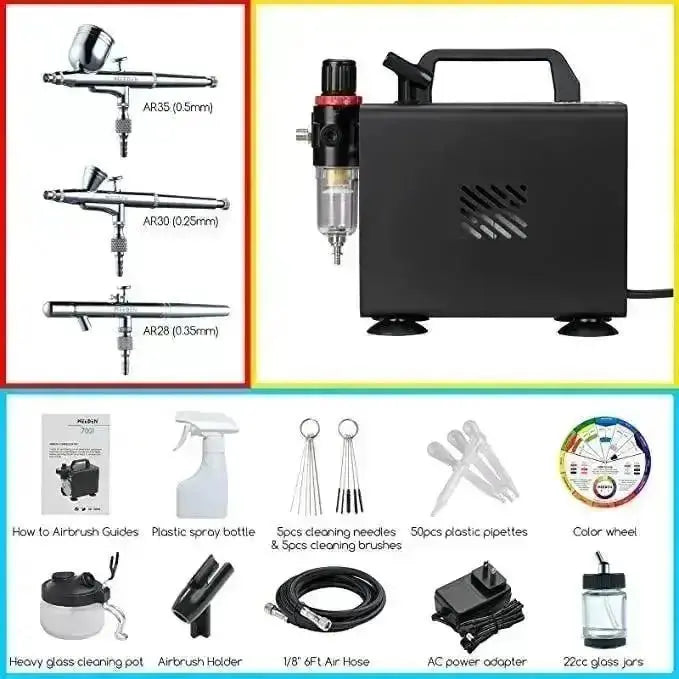Airbrush Kit with Compressor with 24 Airbrush Paints(30