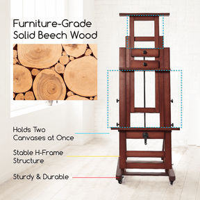 MEEDEN Deluxe Studio Large Rocker Crank Heavy Duty Artist Easel-DHJ-12, Dark Walnut