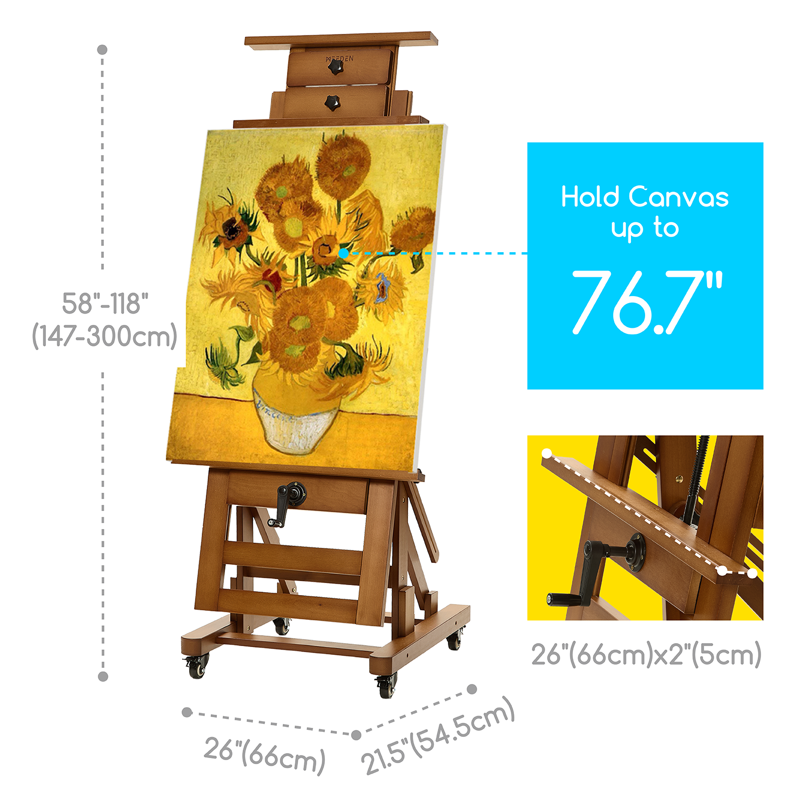 MEEDEN Deluxe Studio Large Rocker Crank Heavy Duty Artist Easel-DHJ-12, Walnut