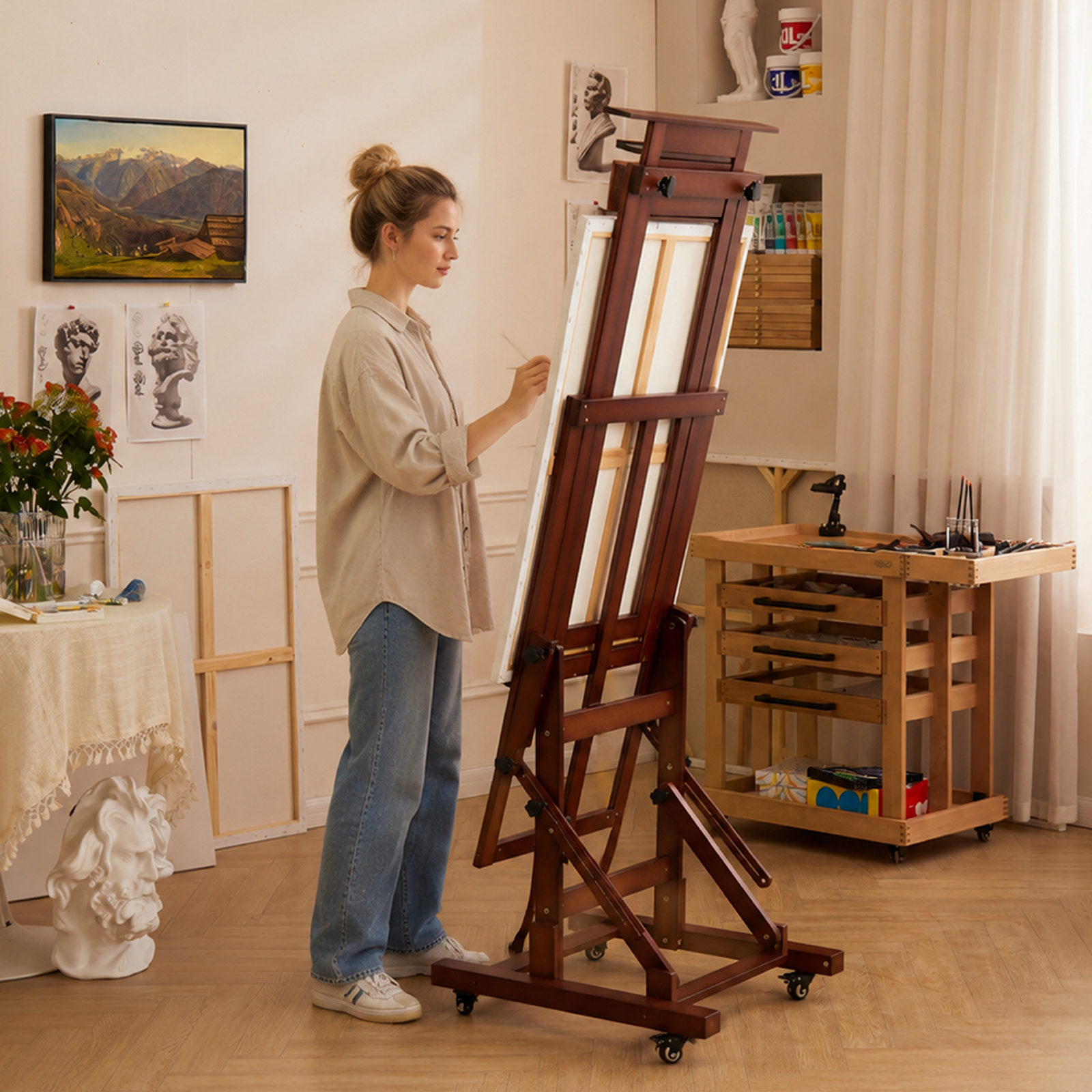 MEEDEN Deluxe Multi-Function Heavy Duty Large Artist Easel- Dark Walnut-DHJ-3