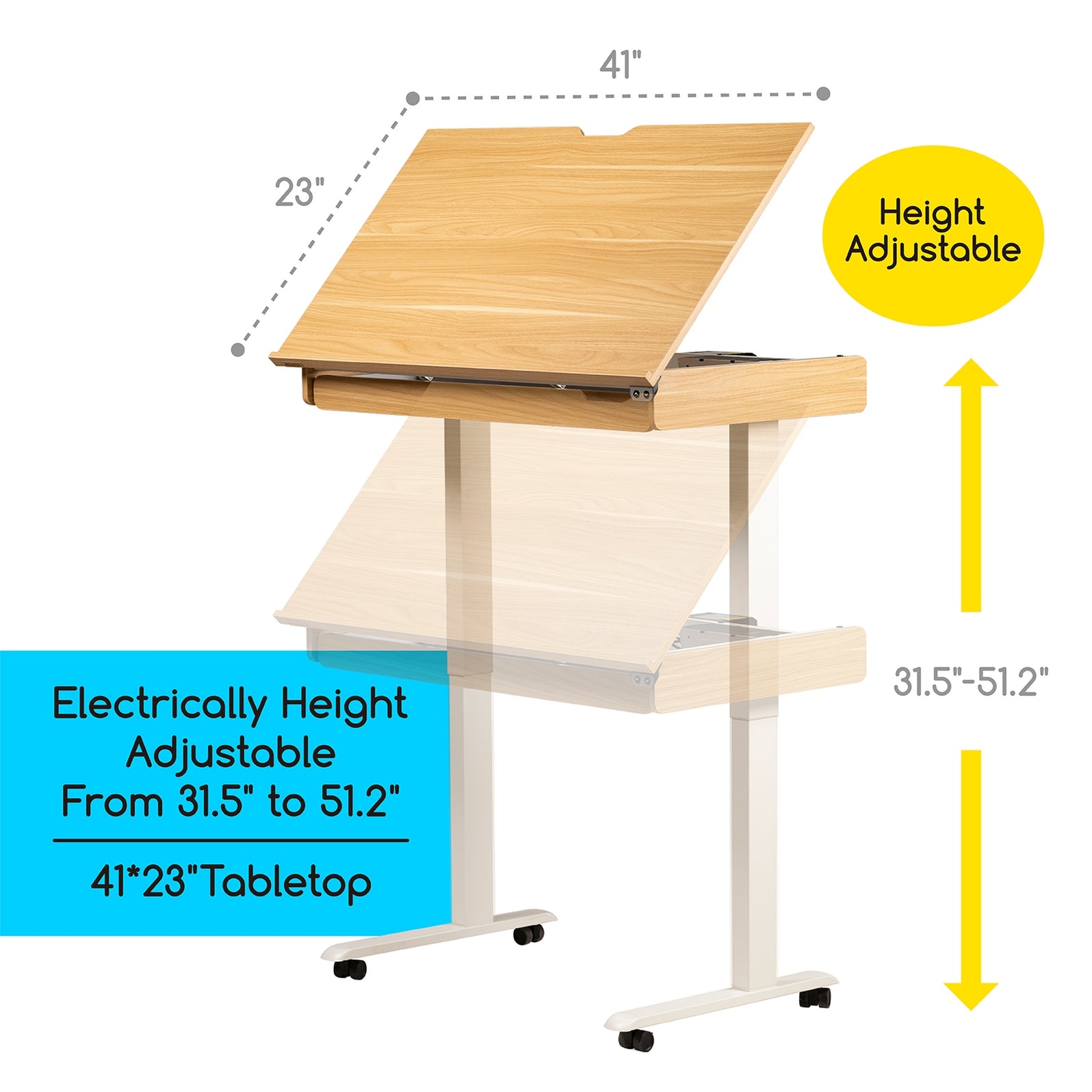 MEEDEN Large Electric Height Adjustable Drafting Table with Storage Dr