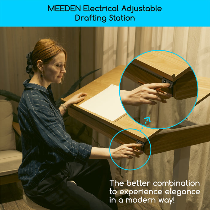 MEEDEN Large Electric Height Adjustable Drafting Table with Storage Drawer