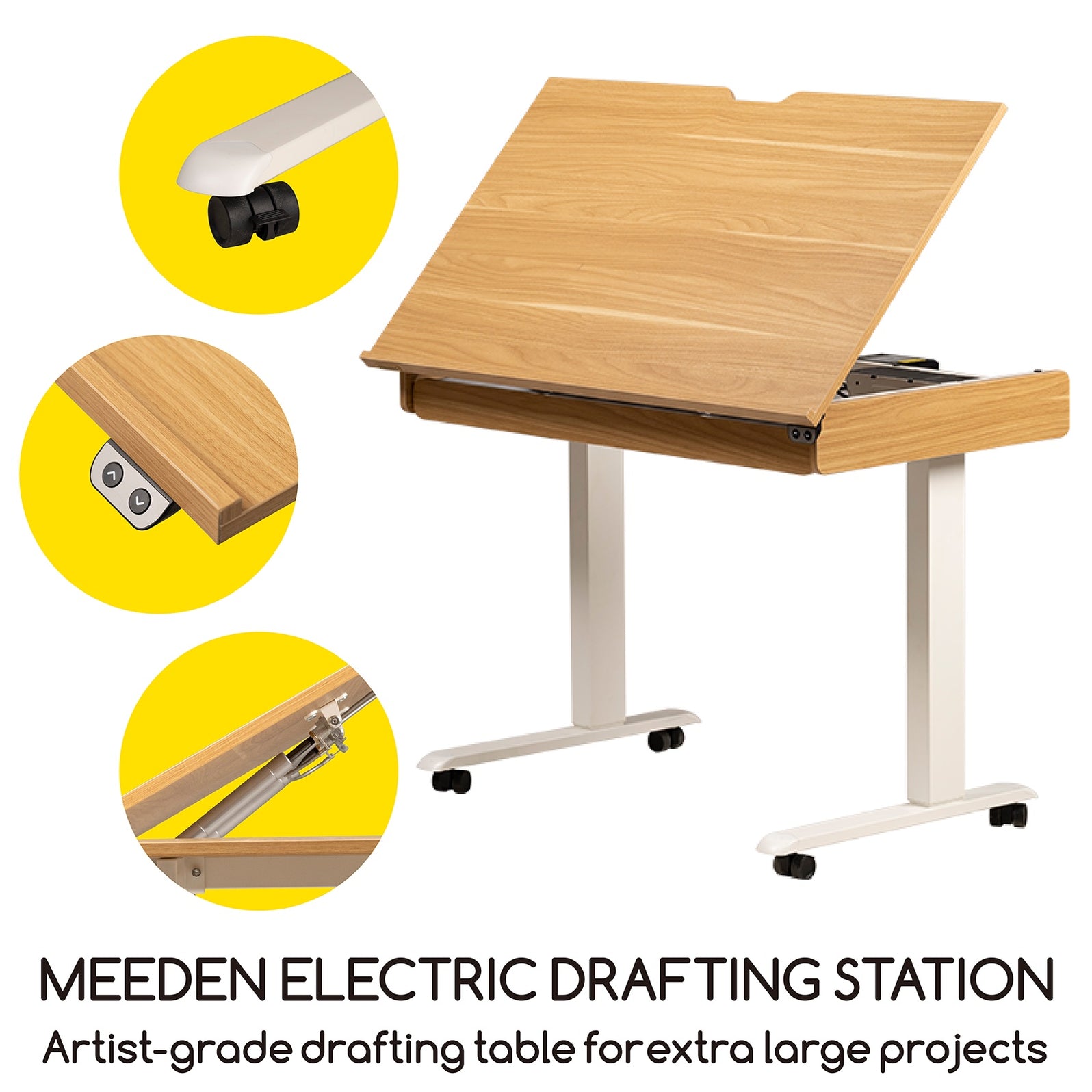 MEEDEN Large Electric Height Adjustable Drafting Table with Storage Dr
