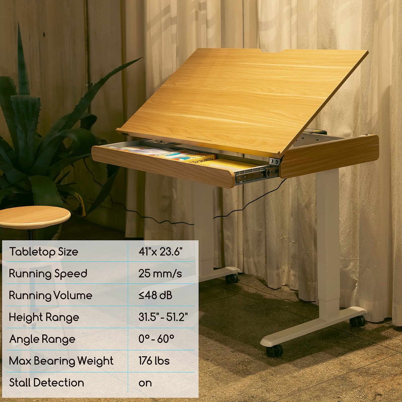 MEEDEN Large Electric Height Adjustable Drafting Table with Storage Dr