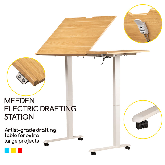 MEEDEN Large Electric Height Adjustable Drafting Table with Side Board