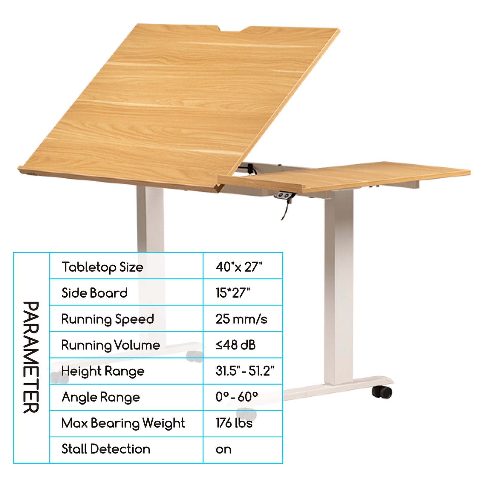 MEEDEN Large Electric Height Adjustable Drafting Table with Side Board