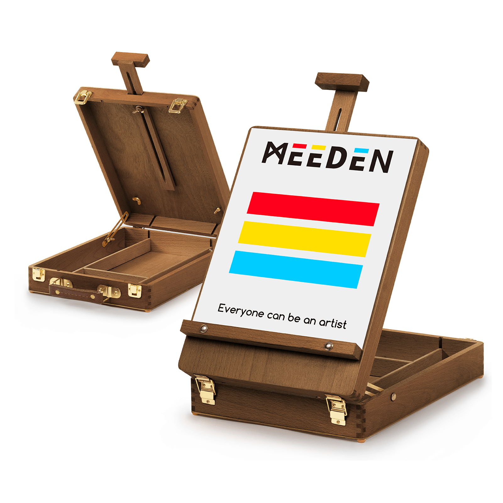 MEEDEN Solid Beech Wood Tabletop Easel, Art Easel with Storage-HBX-3, Walnut