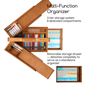 MEEDEN Wooden Artist Storage Box – Portable Foldable Organizer with Drawer - HBX-7 Walnut