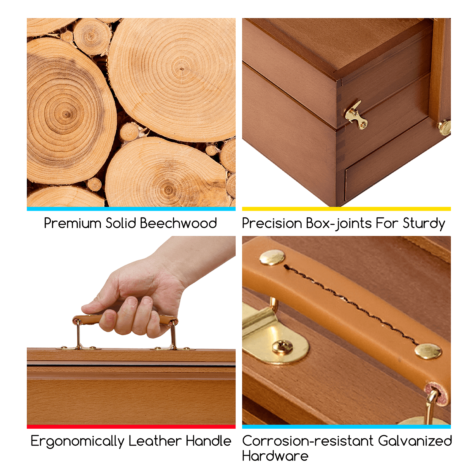 MEEDEN Wooden Artist Storage Box – Portable Foldable Organizer with Drawer - HBX-7 Walnut