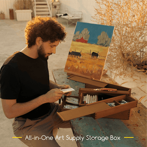 MEEDEN Wooden Artist Storage Box – Portable Foldable Organizer with Drawer - HBX-7 Walnut