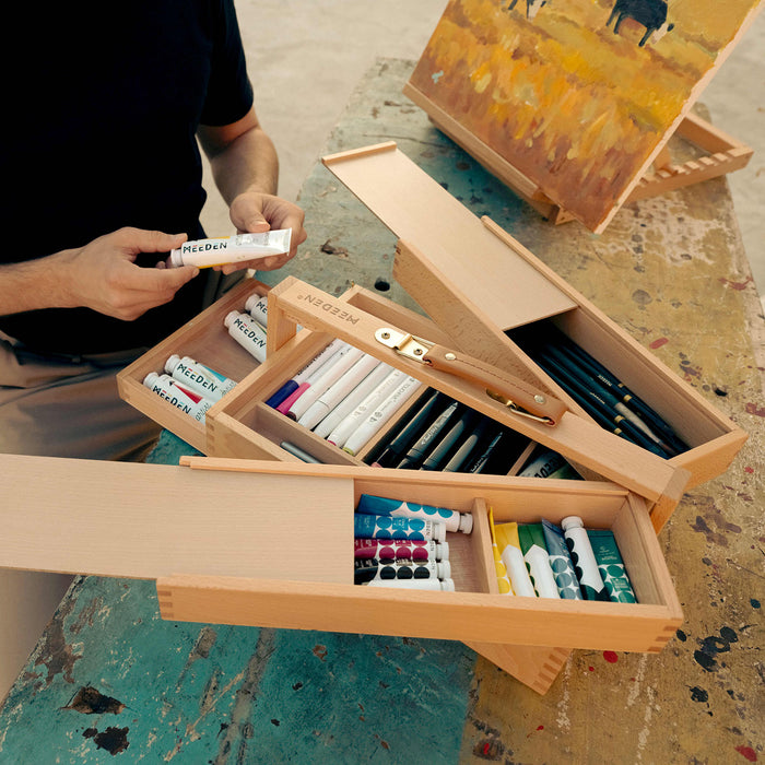 Art Supplies Box Easel Sketchbox Painting Storage Box Portable Wooden  Artist Desktop Case with 2 Drawers for Artist, Art Students