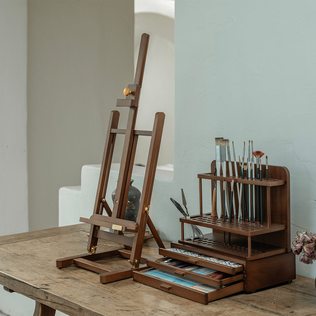 Houten Penseelhouder MEEDEN PRO 2 Verdelingen - Kwastenorganizer Voor Kunstbenodigdheden, Geen Montage Nodig Houten Penseelhouder MEEDEN PRO 2 Verdelingen - Kwastenorganizer Voor Kunstbenodigdheden, Geen Montage Nodig