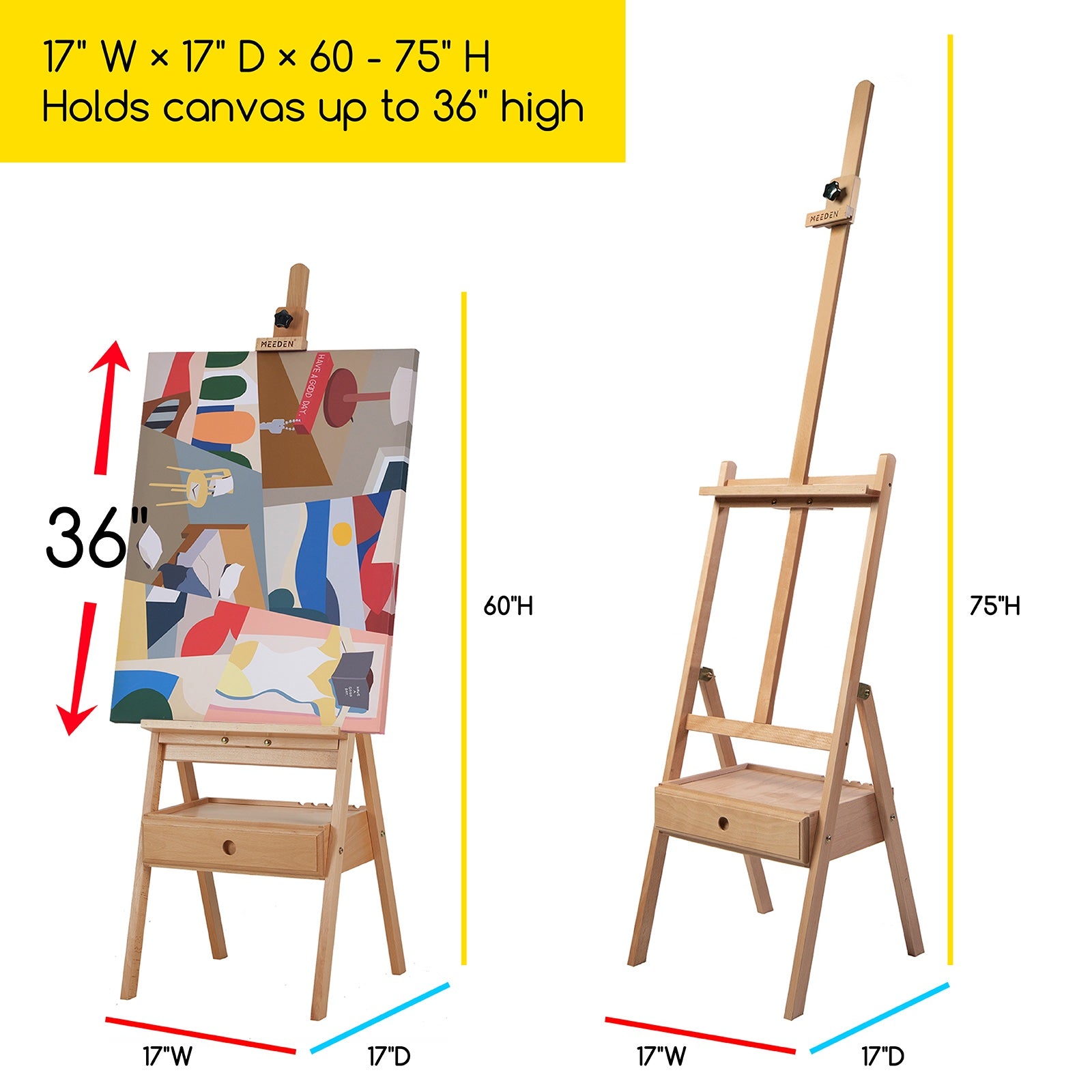 MEEDEN Studio H-Frame Floor Easel with Storage Drawer-HJ-1A