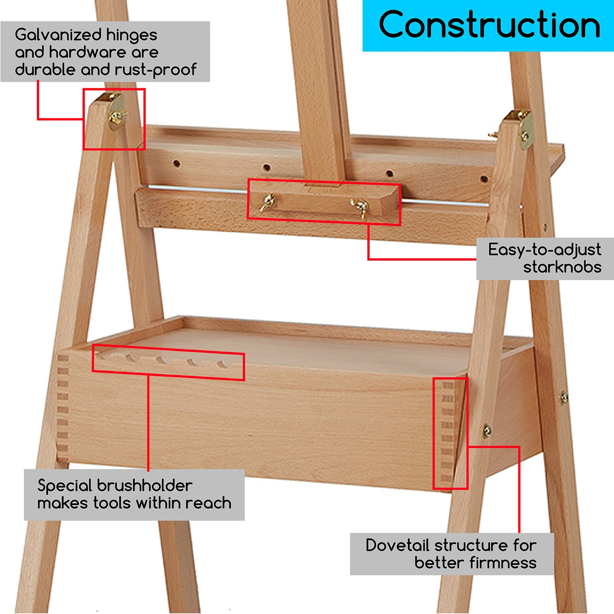 MEEDEN H-Frame Studio Wooden Easel with Art Supply Storage Drawer