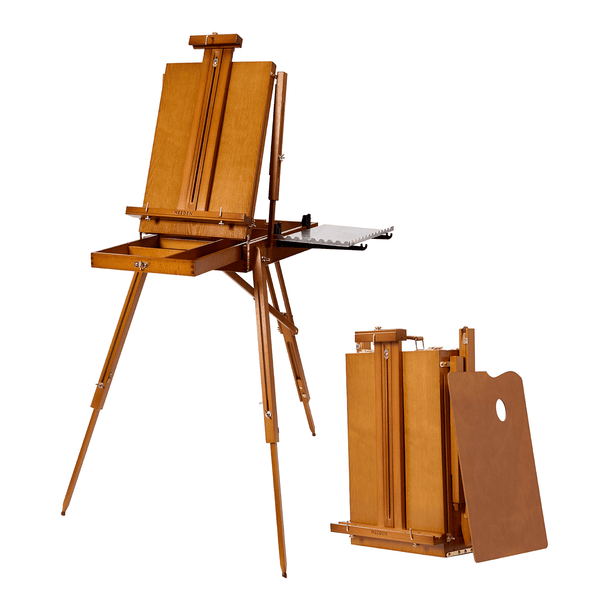 MEEDEN Solid Beech Wood Plein Air French Easel, Foldable & Spacious -HX-3 - Light Walnut