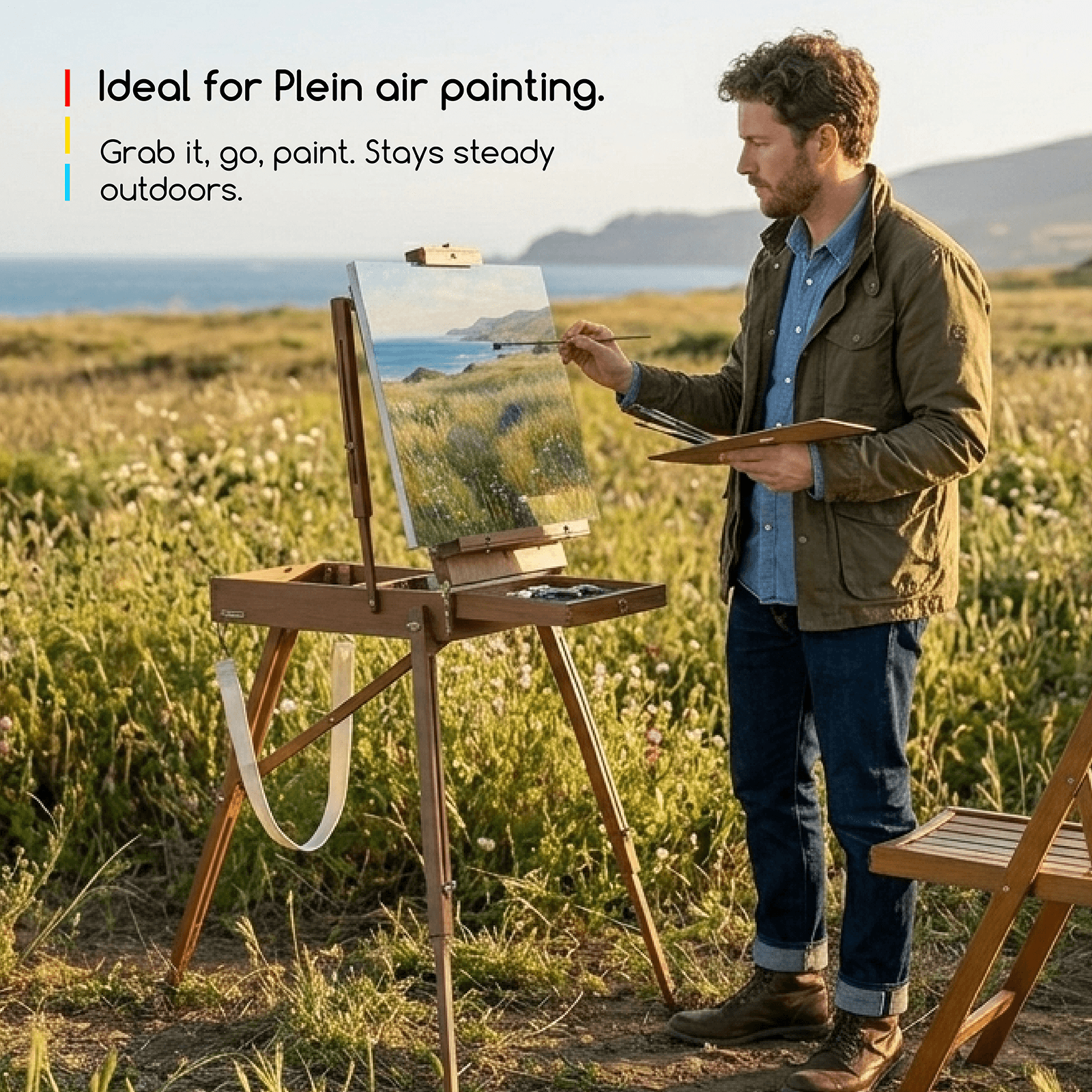MEEDEN Solid Beech Wood Plein Air French Easel, Foldable & Spacious -HX-3 - Light Walnut