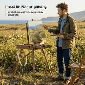 MEEDEN Solid Beech Wood Plein Air French Easel, Foldable & Spacious -HX-3 - Light Walnut