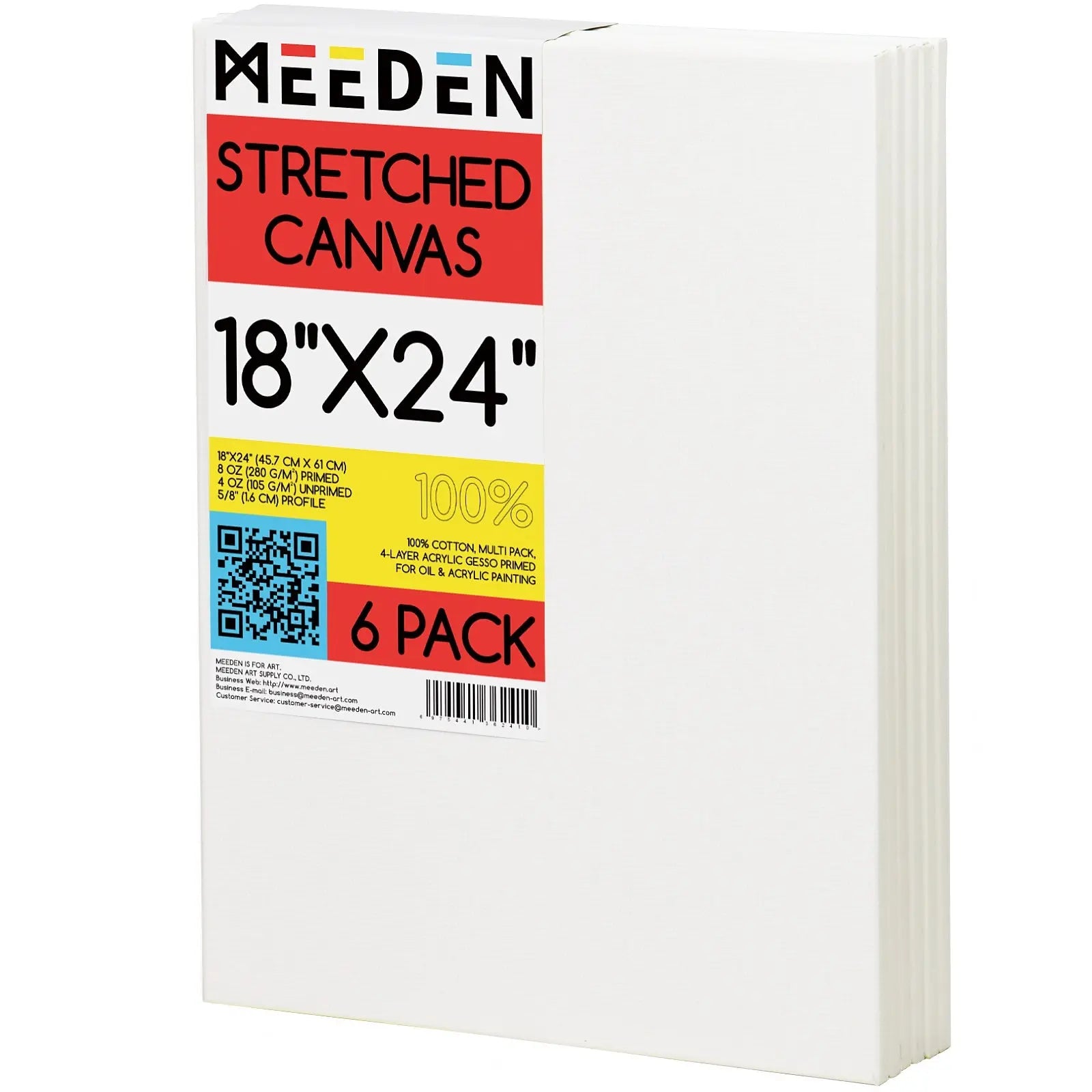 MEEDEN 100% Cotton Stretched Canvas, 18 x 24 In, 6 Packs MEEDEN