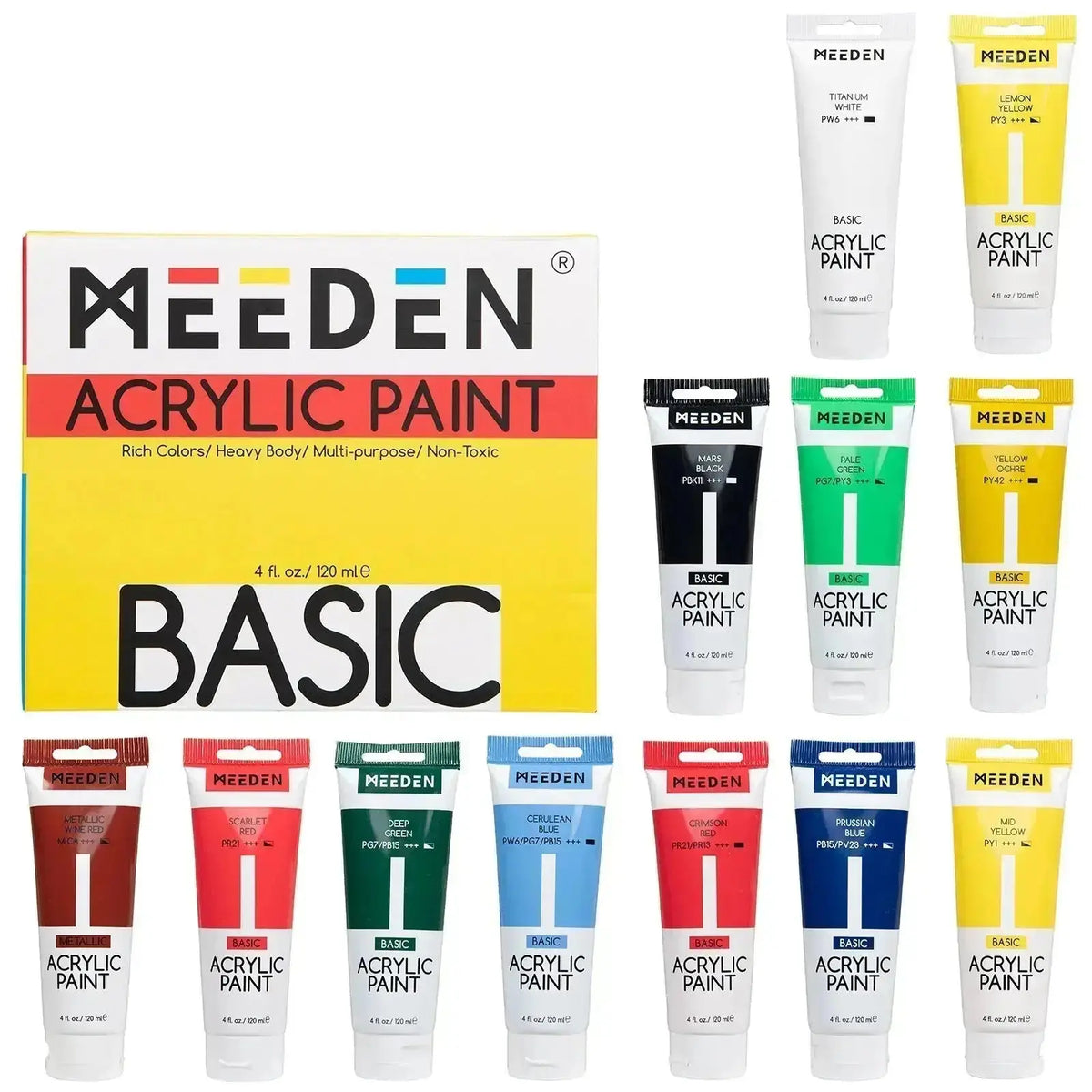 MEEDEN 12-color Acrylic Paint, 120 ml/4 oz Tubes - MEEDEN ARTPaint