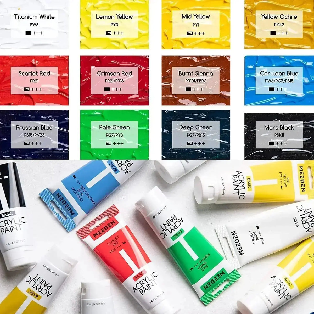 MEEDEN 12-color Acrylic Paint, 120 ml/4 oz Tubes - MEEDEN ARTPaint