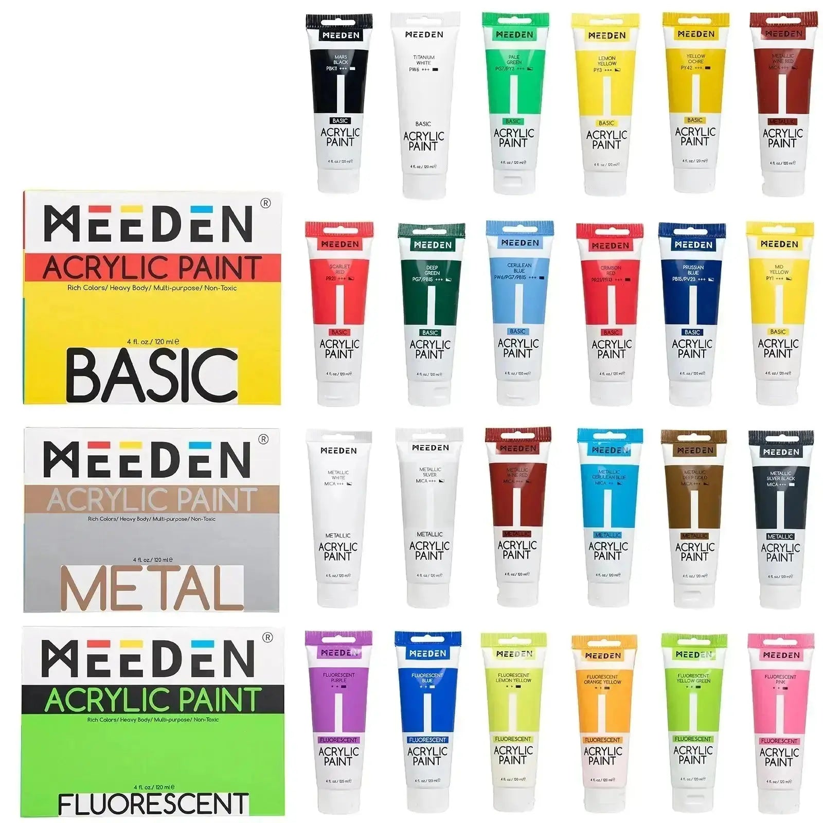 MEEDEN 24-color Acrylic Paint Set, 120 ml/4.06 oz Tubes - MEEDEN ARTPaint