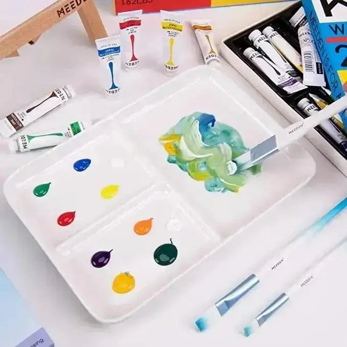MEEDEN Ceramic Artist Paint Palette, Rectangle Porcelain Watercolor Palette, 10'' × 7'' Ceramic Mixing Tray for Gouache, Watercolor, Acrylic Painting