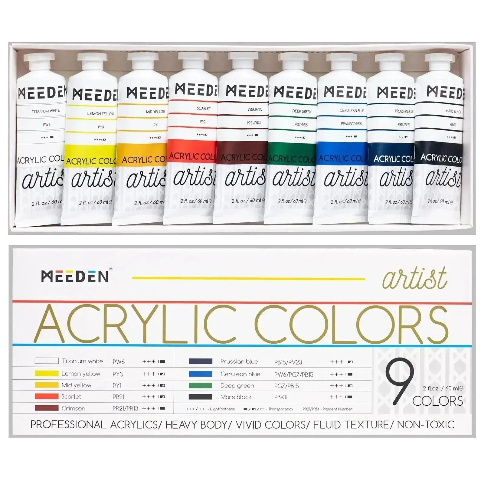 MEEDEN Acrylic Paint Set for Artist, 9x2 oz, 60 ml - MEEDEN ARTPaint